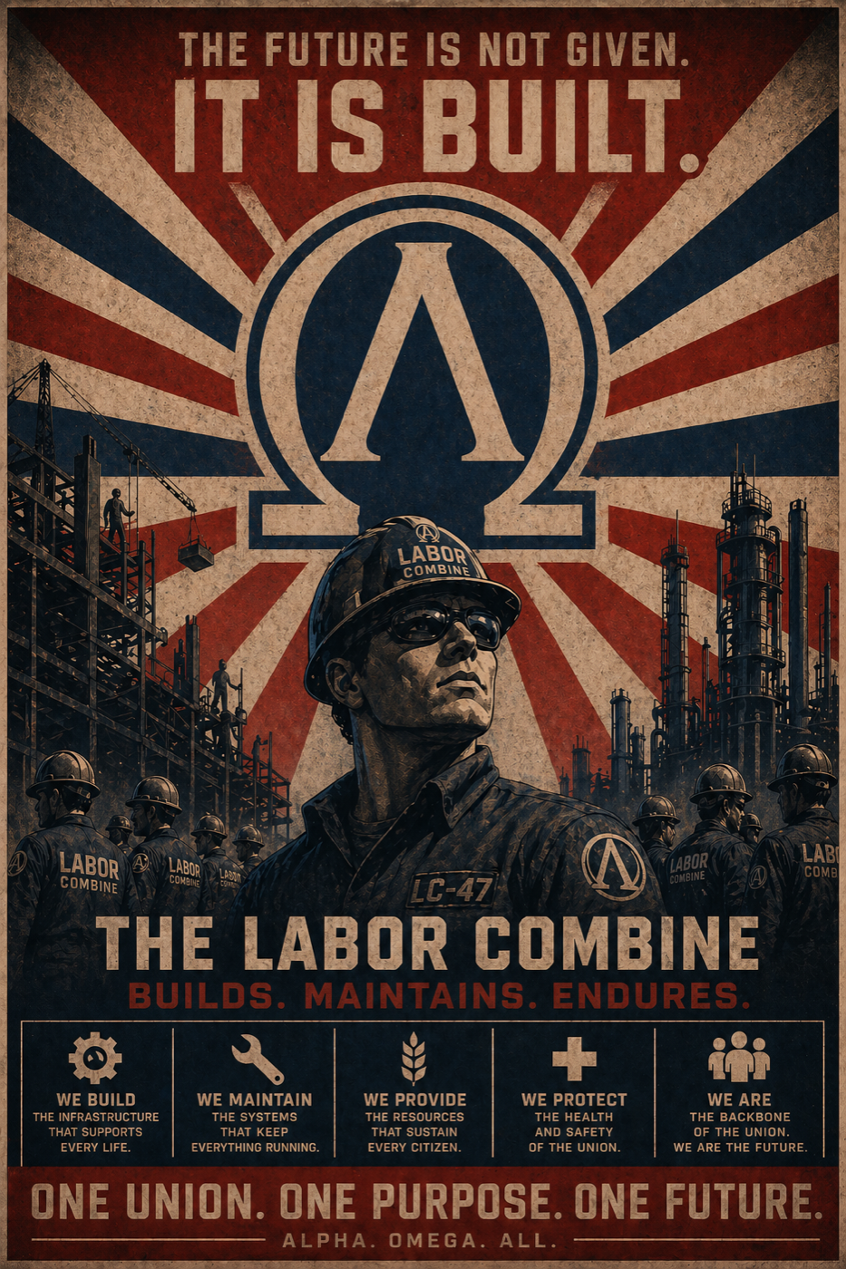 Labor Combine propaganda poster reading The future is not given, it is built