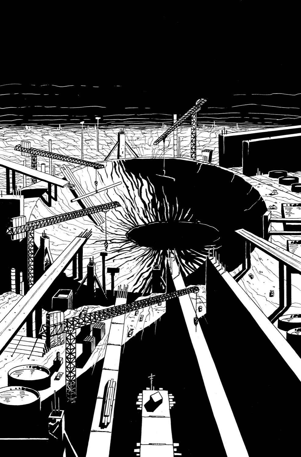 Black-and-white comic page showing children and fighters fleeing through a ruined battle scene